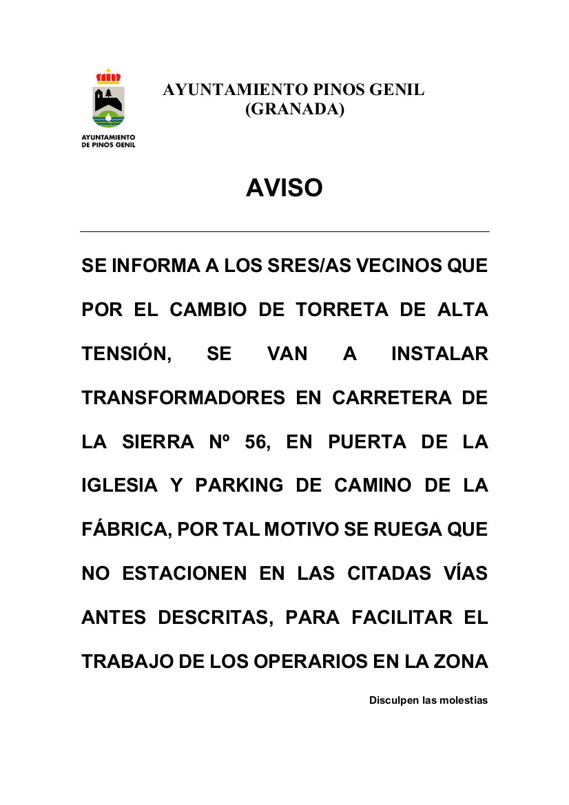 INSTALACIÓN TORRETA ALTA TENSIÓN - NO ESTACIONAR EN ZONAS AFECTADAS