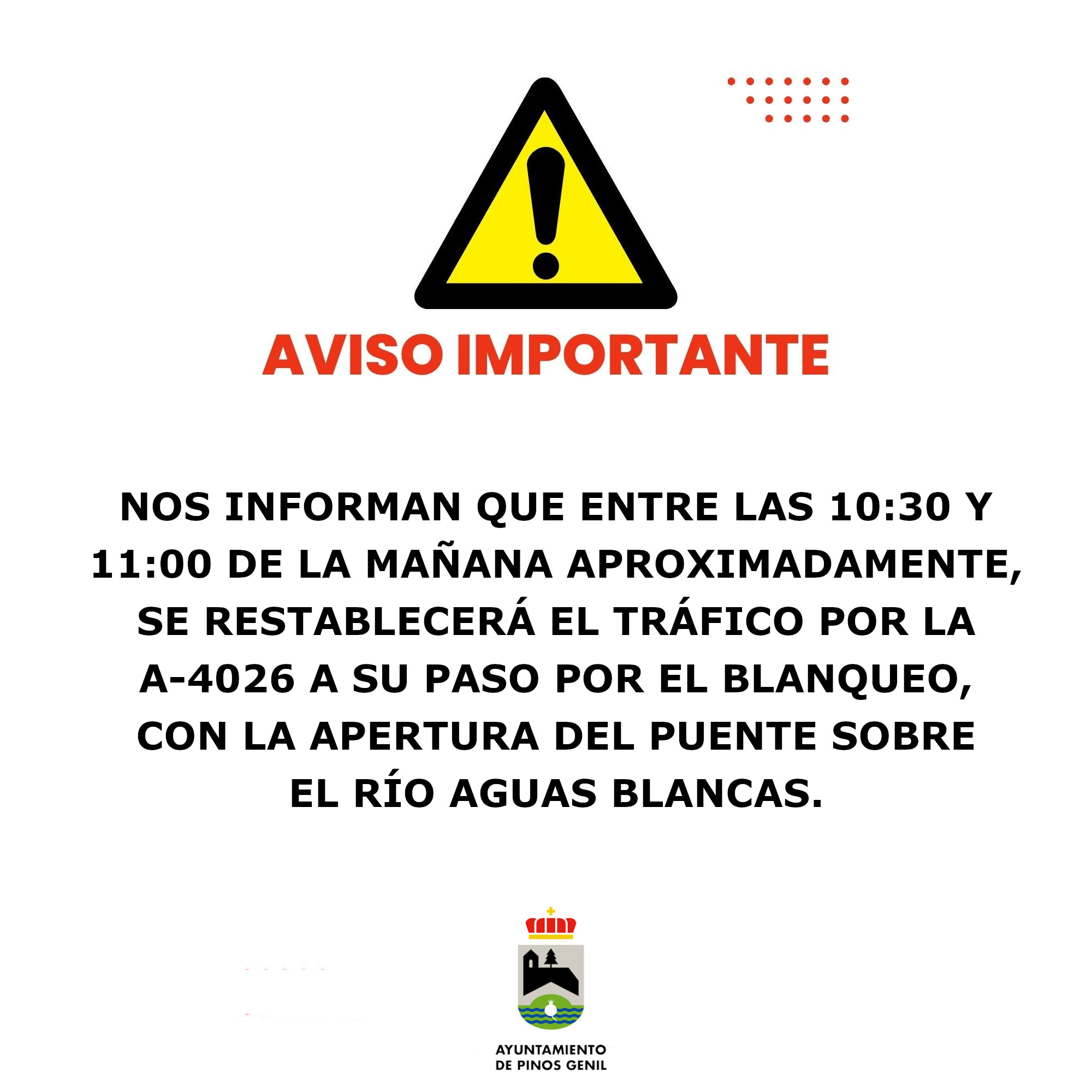 Reapertura al tráfico de la A-4026 a su paso por el Blanqueo.