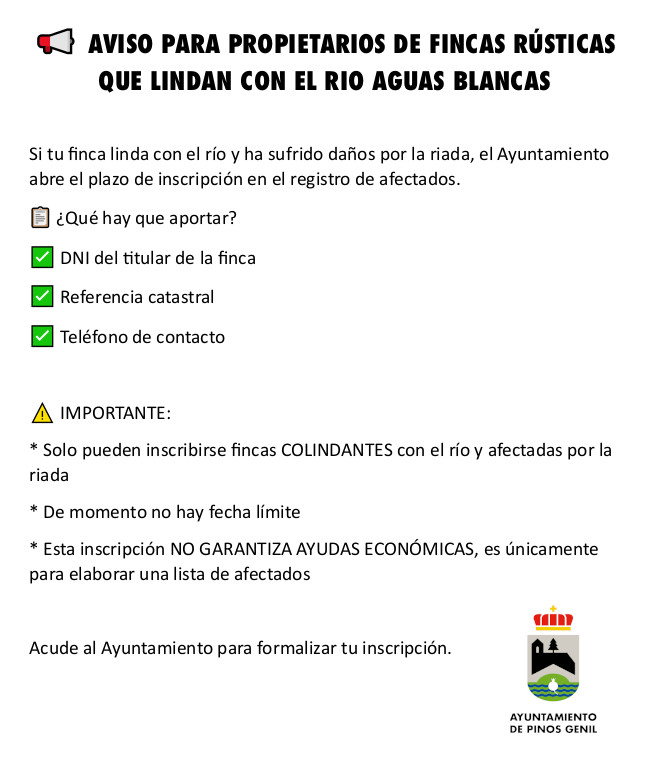 AVISO PARA PROPIETARIOS DE FINCAS RÚSTICAS QUE LINDAN CON EL RIO AGUAS BLANCAS