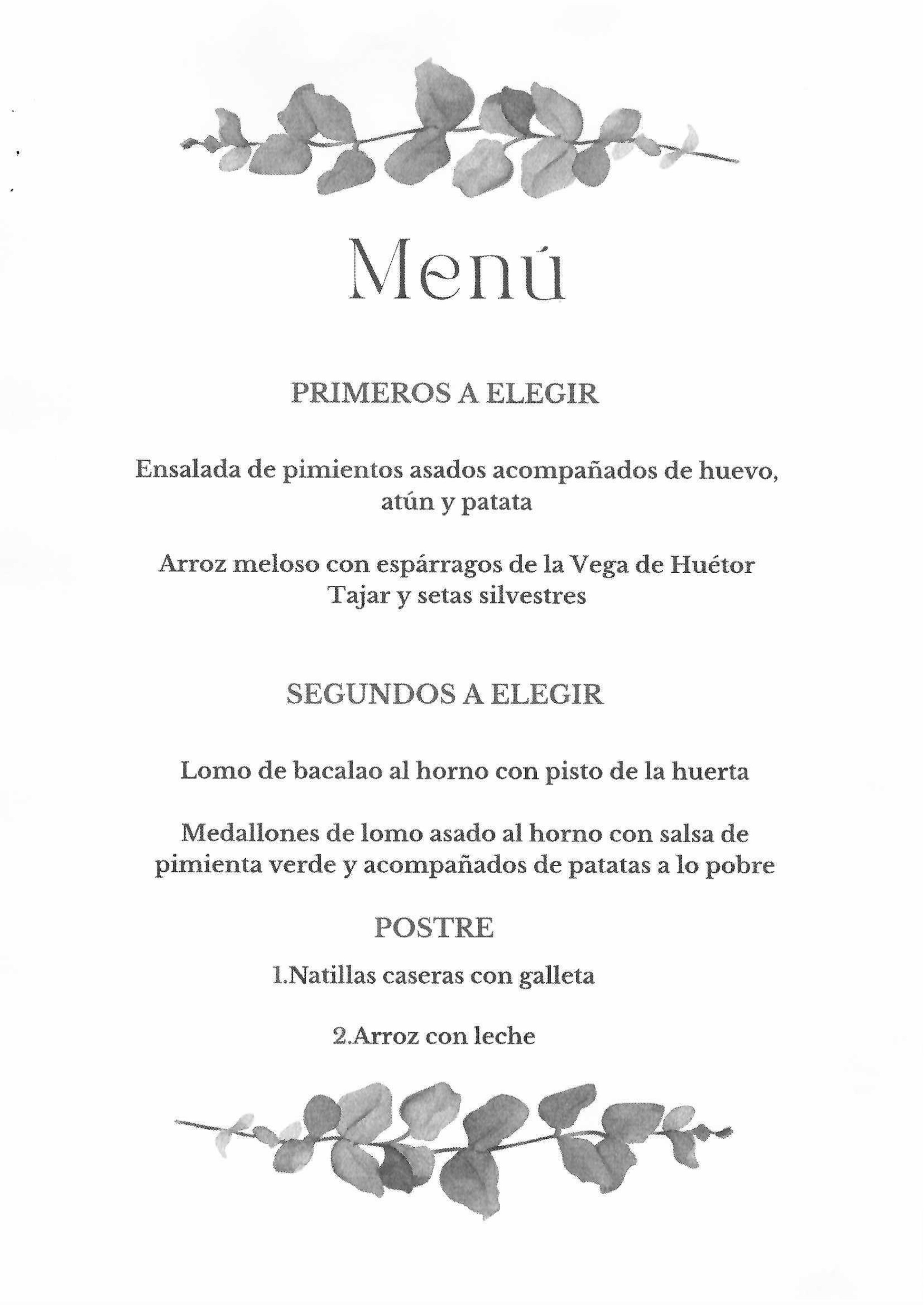 Menu Viaje Huetor Tajar