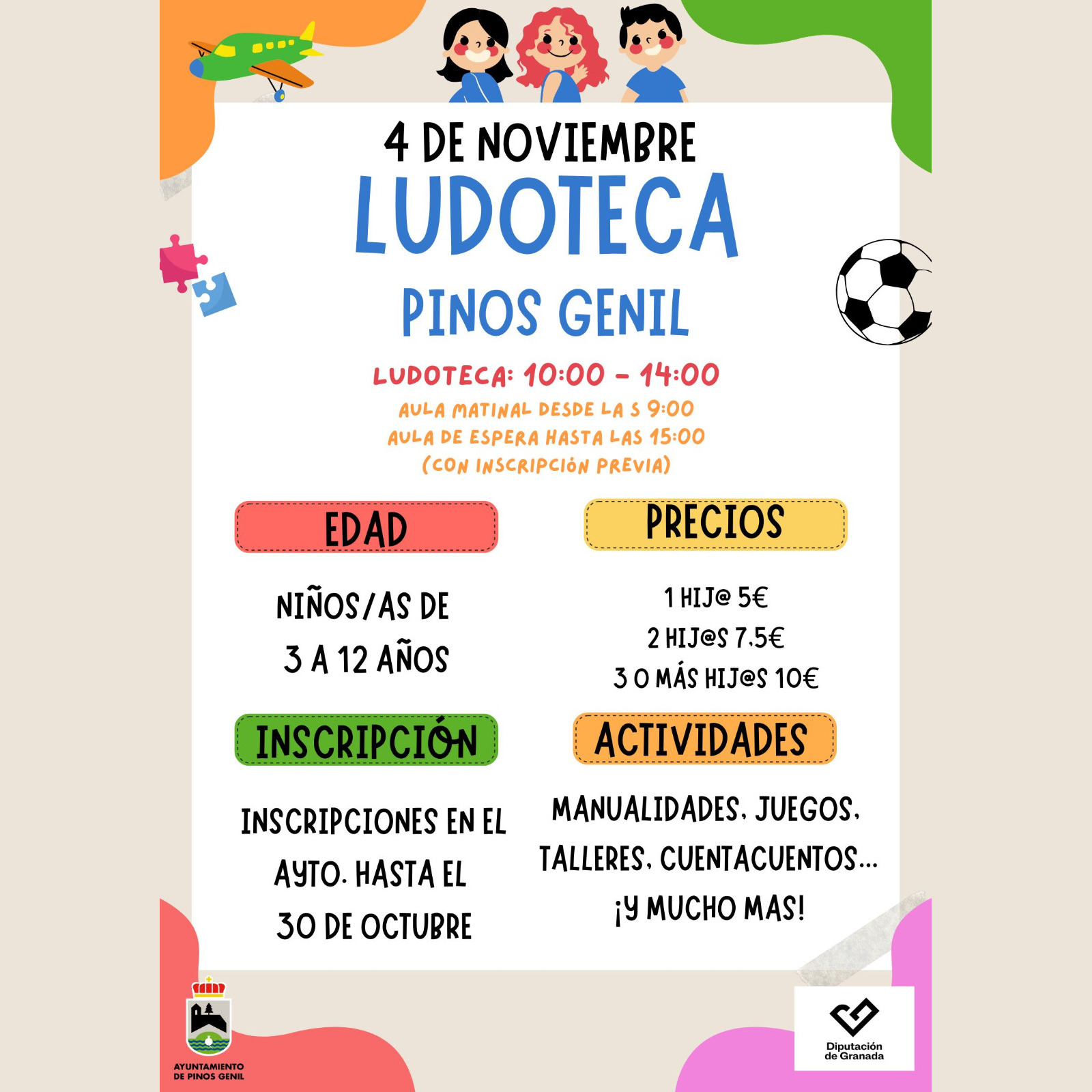 Ludoteca para niños/as de 3 a 12 años el 4 de Noviembre